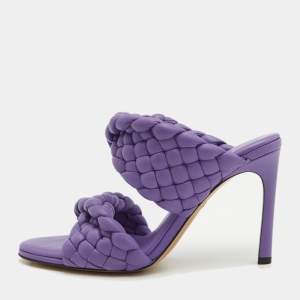 Bottega Veneta Purple Woven Leather Slide Sandals Size 38