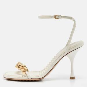 Bottega Veneta White Leather Dot Ankle Strap Sandals Size 38