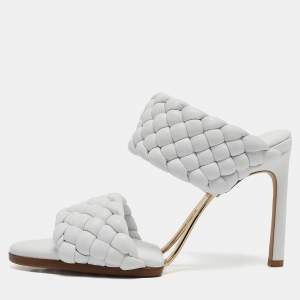 Bottega Veneta White Intrecciato Leather Lido Slide Sandals Size 36.5