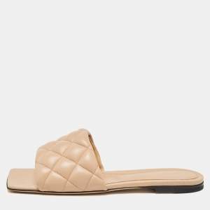 Bottega Veneta Beige Quilted Leather Lido Flat Slides Size 38