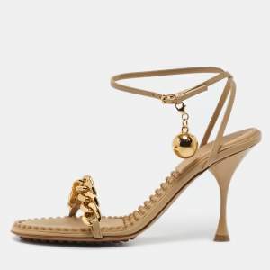 Bottega Veneta Beige Leather Dot Ankle Strap Sandals Size 40