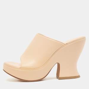 Bottega Veneta Beige Leather Slide Sandals Size 38