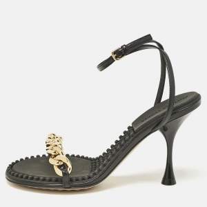 Bottega Veneta Black Leather Dot Ankle Strap Sandals Size 36