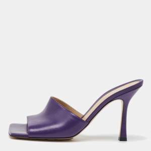 Bottega Veneta Purple Leather Stretch Square Toe Slide Sandals Size 38