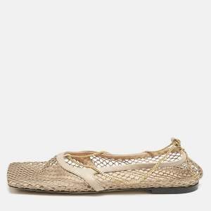 Bottega Veneta Brown Leather and Mesh Strech Ballet Flats Size 40