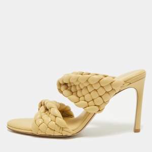 Bottega Veneta Beige Intrecciato Leather Twisted Padded BV Curve Slide Sandals Size 41