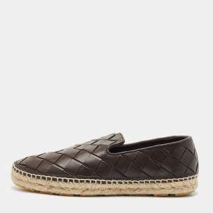Bottega Veneta Brown Woven Leather Jack Espadrille Flats Size 40