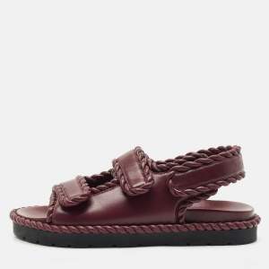 Bottega Veneta Burgundy Leather Jack Flat Sandals Size 38