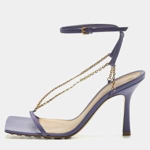 Pre Owned Bottega Veneta Purple Leather Chain Stretch Ankle Strap Sandals Size 37.5
