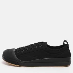 Pre Owned Bottega Veneta Black Canvas and Leather Vulcan Low Top Sneakers Size 39