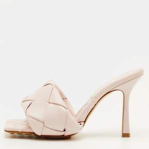 Pre Owned Bottega Veneta Lido Size 37 Light Pink Intrecciato Leather Slide Sandals