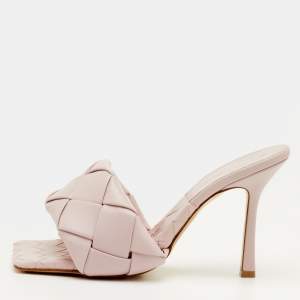 مملوكة مسبقًا Bottega Veneta Lido Size 39.5 Light Lilac Intrecciato Leather Slide Sandals