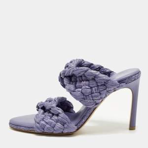 مملوكة مسبقًا Bottega Veneta Stretch Size 38.5 Purple Raffia Slide Sandals