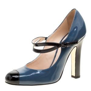 Pre Owned Bottega Veneta Slate Grey Patent Leather Bette Cap Toe Mary Jane Pumps Size 36.5