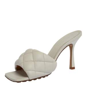 Pre Owned Bottega Veneta White Leather Padded Slide Sandals Size 37