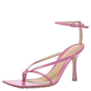 Pre Owned Bottega Veneta Pink Leather Square Toe Ankle Strap Sandals Size 39