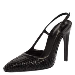 Pre Owned Bottega Veneta Black Woven Leather Slingback Sandals Size 37