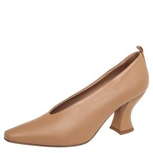 Pre Owned Bottega Veneta Beige Leather Block Heel Pumps Size 38.5