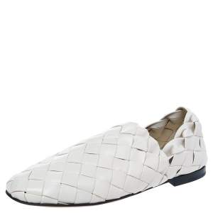 Pre Owned Bottega Veneta Cream Intrecciato Leather Smoking Slippers Size 37.5