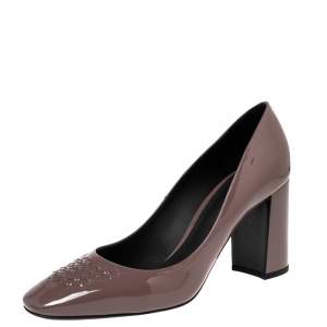 Pre Owned Bottega Veneta Mauve Patent Leather Intrecciato Detail Block Heel Pumps Size 39.5