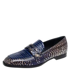 Pre Owned Bottega Veneta Blue/Green Python Leather Loafers Size 36
