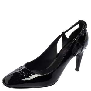 Pre Owned Bottega Veneta Black Patent Leather Intrecciato Detail Pumps Size 37.5