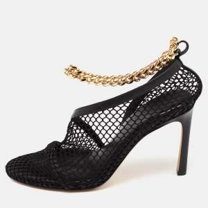 Pre Owned Bottega Veneta Black Leather And Net Chain Embellished Pumps Size 37