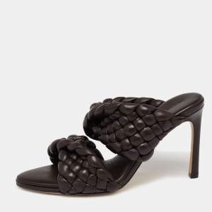Pre Owned Bottega Veneta Brown Braided Leather Curve Open Toe Sandals Size 38