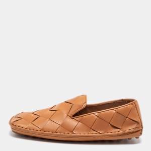 Pre Owned Bottega Veneta Tan Intrecciato Leather Douglas Loafers Size 40