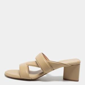 Pre Owned Bottega Veneta Beige Leather Sandals Size 41