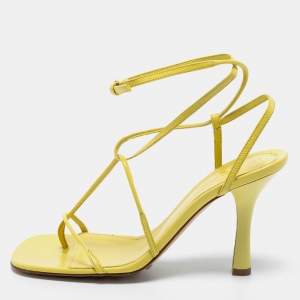 Bottega Veneta Yellow Leather Square Toe Ankle Strap Sandals Size 38