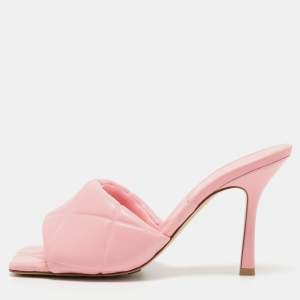 Pre Owned Bottega Veneta Pink Quilted Leather Lido Slide Sandals Size 39.5