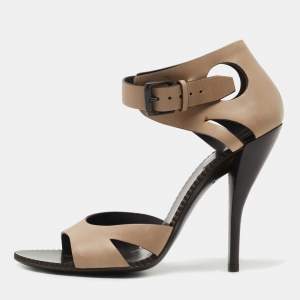 Bottega Veneta Beige Leather Cut Out Ankle Strap Sandals Size 39.5