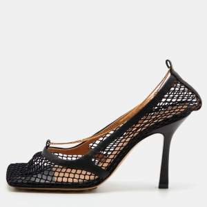 Pre Owned Bottega Veneta Black Mesh and Leather Stretch Pumps Size 39