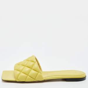 Bottega Veneta Yellow Quilted Leather Lido Flat Slides Size 37.5