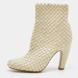 Bottega Veneta Beige Intrecciato Leather Canalazzo Ankle Boots Size 36