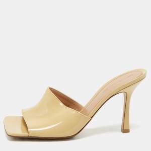 Bottega Veneta Beige Patent Leather Stretch Slide Sandals Size 39
