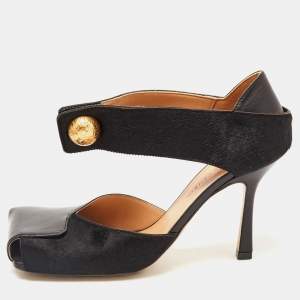 Bottega Veneta Black Leather and Calf Hair Ankle Strap Sandals Size 37.5