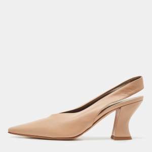 Pre Owned Bottega Veneta Beige Leather Slingback Pumps Size 39