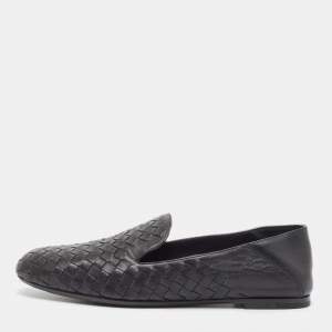 Bottega Veneta Black Leather Intrecciato Loafers Size 38