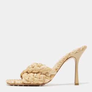 Bottega Veneta Beige Raffia Lido Slide Sandals Size 41