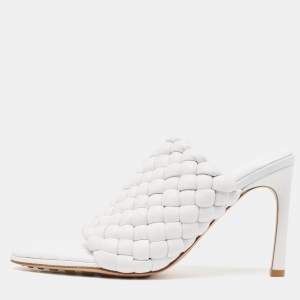 Bottega Veneta White Quilted Leather Curve Slide Sandals Size 36