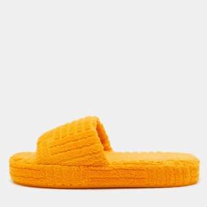 Bottega Veneta Orange Cotton Fabric Resort Sponge Platform Slides Size 40