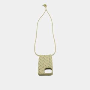Bottega Veneta Light Green Intrecciato Silicone Rubber iPhone 14 Case On Strap