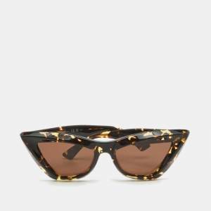 Pre Owned Bottega Veneta Brown Tortoise BV1101S Cat Eye Sunglasses