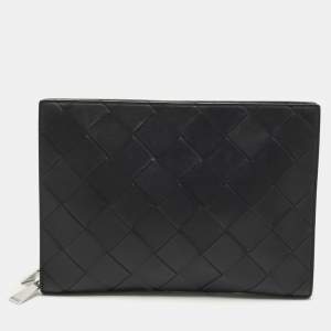 Bottega Veneta Black Intrecciato Leather Zip Document Case