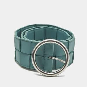 Bottega Veneta Blue Maxi Intrecciato Leather Wide Waist Belt 80 CM