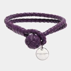 Pre Owned Bottega Veneta Intrecciato Purple Double Knot Leather Bracelet