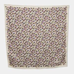 Pre Owned Bottega Veneta White Floral Print Silk Square Scarf 