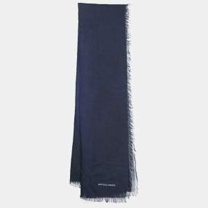 Pre Owned Bottega Veneta Blue Wool Square Scarf 